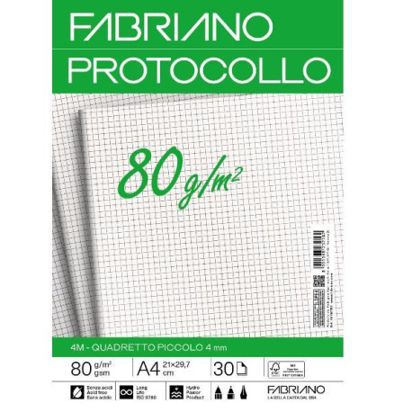 Fabriano CARTA PROTOCOLLO A4 80g 30ff - RIG 4 MM