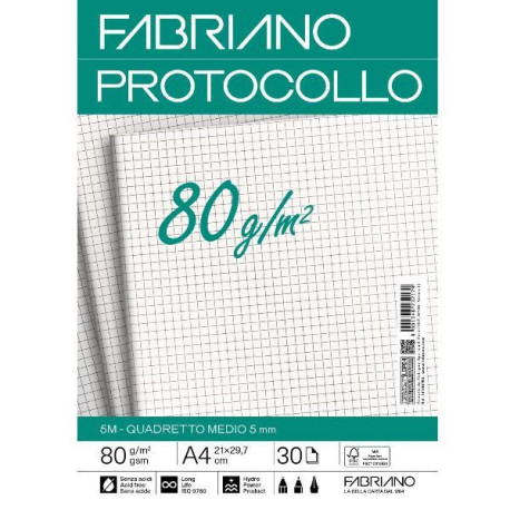 Fabriano CARTA PROTOCOLLO A4 80g 30ff - RIG 5 MM