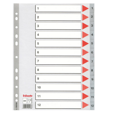Separatore numerico 1/12 - PP - A4 - 22,5x29,7 cm - grigio - Esselte