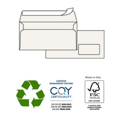 Busta a sacco Kami Strip - con finestra - 11 x 23 cm - 100 gr - carta riciclata FSC® - bianco - Pigna - conf. 500 pezzi