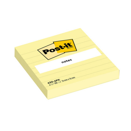 Blocco foglietti - 630-6PK - a righe - 76 x 76 mm - giallo Canary - 100 fogli - Post-it