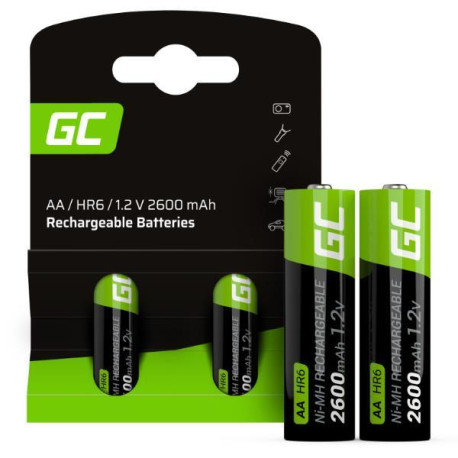 Green Cell 2 Batterie AA Stilo Ricaricabili Green Cell 2600 mAh 1.2V GR05