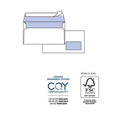 Busta SILVER90 STRIP FSC® - bianca - internografata - con finestra - 110 x 230 mm - 90 gr - Pigna - conf. 25 pezzi