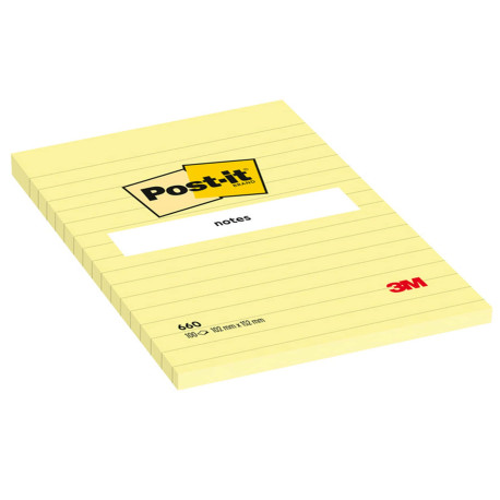 Blocco foglietti - 660 - a righe - 102 x 152 mm - giallo Canary - 100 fogli - Post-it