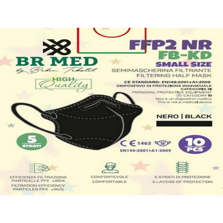 Mascherina FFP2 - KN95 small size 5 Strati CE 1463 - NERO NERA NERE(Conf. Singola) BRMED