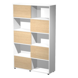 Libreria alta Tetris - 5 ripiani - ante scorrevoli - 120 x 35 x191 cm - rovere/bianco - Artexport