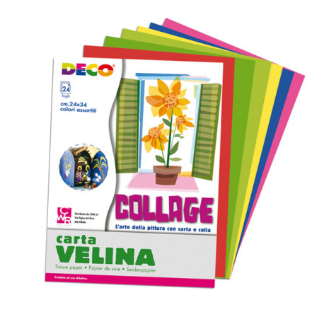 Carta velina - 24 x 34 cm - 20 gr - colori assortiti - Deco - 24 fogli
