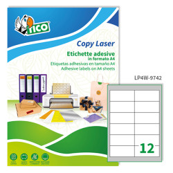 Etichette adesive Copy Laser LP4W - permanenti - 97 x 42,3 mm - 12 et/fg - 100 fogli A4 - bianco - Tico