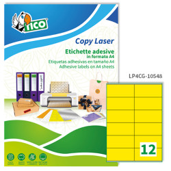 Etichette adesive LP4C - permanenti - 105 x 48 mm - 12 et/fg - 70 fogli A4 - giallo opaco - Tico