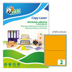 Etichette adesive LP4F - permanenti - 200 x 142 mm - 2 et/fg - 70 fogli A4 - arancio fluo - Tico