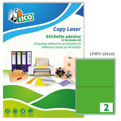 Etichette adesive LP4F - permanenti - 200 x 142 mm - 2 et/fg - 70 fogli A4 - verde fluo - Tico