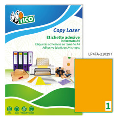 Etichette adesive LP4F - permanenti - 210 x 297 mm - 1 et/fg - 70 fogli A4 - arancio fluo - Tico
