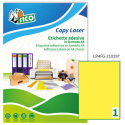 Etichette adesive LP4F - permanenti - 210 x 297 mm - 1 et/fg - 70 fogli A4 - giallo fluo - Tico