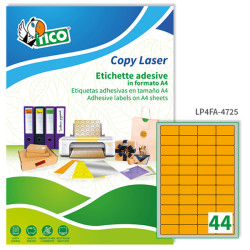 Etichette adesive LP4F - permanenti - 47,5 x 25,5 mm - 44 et/fg - 70 fogli A4 - arancio fluo - Tico