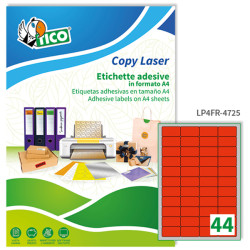 Etichette adesive LP4F - permanenti - 47,5 x 25,5 mm - 44 et/fg - 70 fogli A4 - rosso fluo - Tico