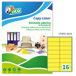 Etichette adesive LP4F - permanenti - 99,1 x 34 mm - 16 et/fg - 70 fogli A4 - giallo fluo - Tico