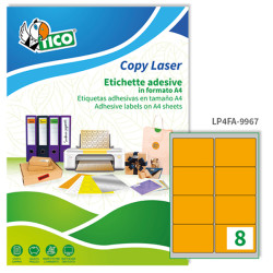 Etichette adesive LP4F - permanenti - 99,1 x 67,7 mm - 8 et/fg - 70 fogli A4 - arancio fluo - Tico