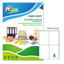 Etichette adesive LP4W - permanenti - 105 x 148 mm - 4 et/fg - 100 fogli A4 - bianco - Tico