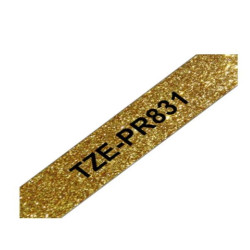 Nastro laminato da 12 mm premium oro glitter con scritta nera (8m)