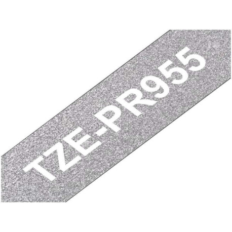Nastro laminato da 24 mm premium argento glitter con scritta bianca (8m)