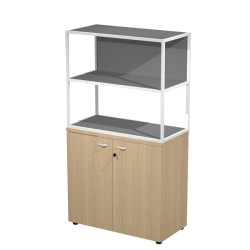 Libreria media metal + armadio basso Essence - 90 x 46 x 165 cm - Rovere/rovere/antracite/bianco