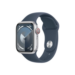 Apple Watch Series 9 (GPS + Cellular) - 41 mm - alluminio argento - smartwatch con fascia sportiva - fluoroelastomero - blu mar