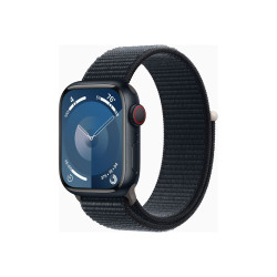 Apple Watch Series 9 (GPS + Cellular) - 41 mm - midnight aluminum - smartwatch con sport loop - nylon morbido a doppio strato -