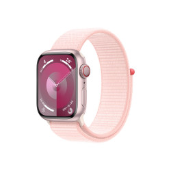 Apple Watch Series 9 (GPS + Cellular) - 41 mm - pink aluminum - smartwatch con sport loop - nylon morbido a doppio strato - lig