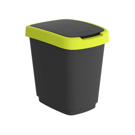 Pattumiera con coperchio basculante - 50 L - 40,1 x 29,1 x 60,2 cm - PPL - nero/verde lime - Rotho