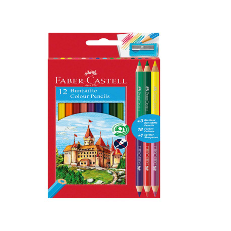 Matita colorata eco Il Castello+3 bicolor - diametro mina 3,00 mm - colori assortiti - Faber-Castell - astuccio 12 pezzi