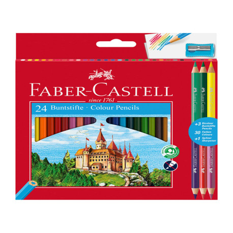 Matita colorata eco Il Castello+3 bicolor - diametro mina 3,00 mm - colori assortiti - Faber-Castell - astuccio 24 pezzi
