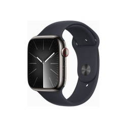 Apple Watch Series 9 (GPS + Cellular) - 45 mm - acciaio inossidabile e grafite - smartwatch con fascia sportiva - fluoroelastom