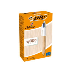 Penna sfera a scatto 4 colori Wood - 1.0 mm - Bic - conf. 12 pezzi