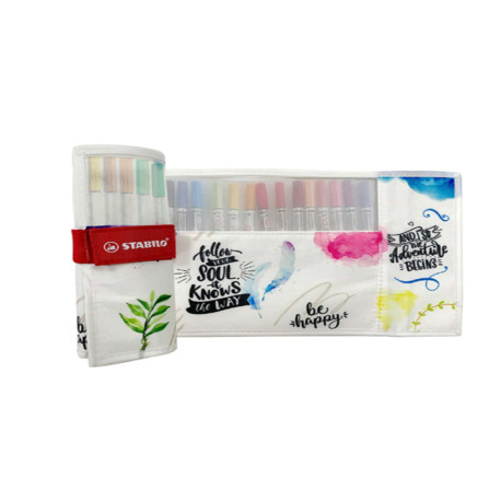 Pennarelli Pen 68 Brush - colori assortiti - Stabilo - rotolo 18 pezzi