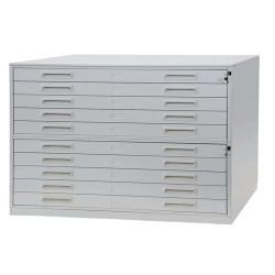 Portadisegni orizzontale - 10 cassetti - per fogli A0 - 137 x 96 x 122 cm - metallo - grigio chiaro - Tecnotelai