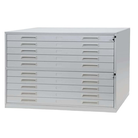 Portadisegni orizzontale - 10 cassetti - per fogli A0 - 137 x 96 x 122 cm - metallo - grigio chiaro - Tecnotelai