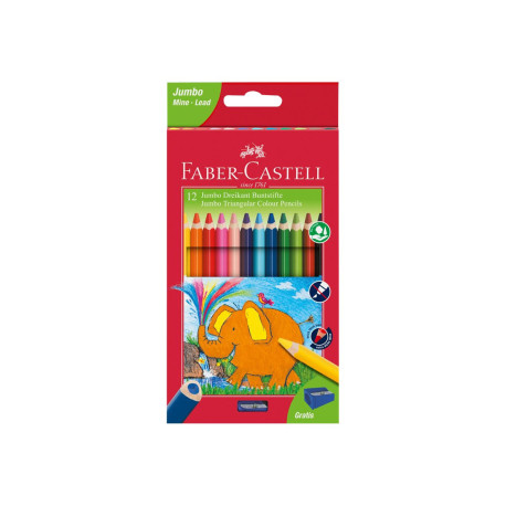 Faber-Castell Jumbo - Pastello colorato - colori assortiti brillanti - 5.4 mm - extra spesso (pacchetto di 12)