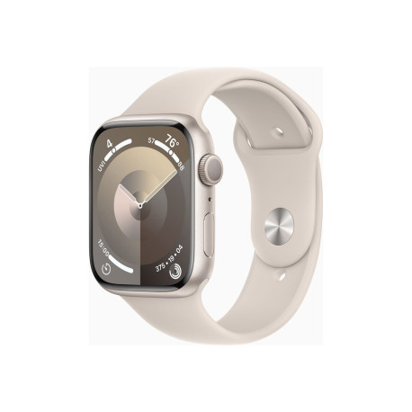 Apple Watch Series 9 (GPS) - 45 mm - starlight aluminum - smartwatch con fascia sportiva - fluoroelastomero - starlight - dimen
