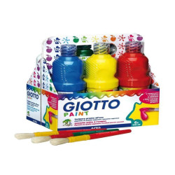 Schoolpack Giotto Tempera Pronta 6 colori assortiti da 500ml ricca e densa comprende 3 pennellotti e 2 stencils decorativi