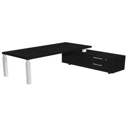 Scrivania direzionale Prestige Quadro - con mobile di servizio - 180 x 90 cm - nero venato/bianco