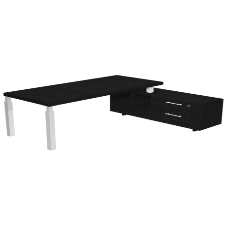 Scrivania direzionale Prestige Quadro - con mobile di servizio - 180 x 90 cm - nero venato/bianco