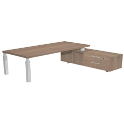 Scrivania direzionale Prestige Quadro - con mobile di servizio - 210 x 90 cm - ciliegio arabis/bianco