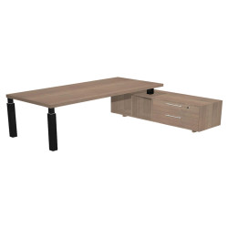Scrivania direzionale Prestige Quadro - con mobile di servizio - 210 x 90 cm - ciliegio arabis/nero