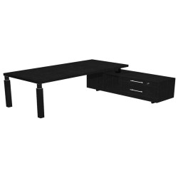 Scrivania direzionale Prestige Quadro - con mobile di servizio - 210 x 90 cm - nero venato/nero