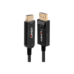 Lindy - Cavo adattatore - DisplayPort maschio a HDMI maschio - 10 m - ottica ibrida rame/fibra - nero - di forma rotonda, suppo