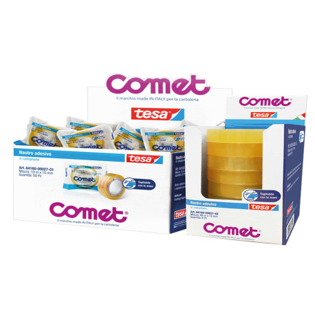 Nastro adesivo - confezionato singolarmente -15 mm x 10 m - cellophane - trasparente - Comet