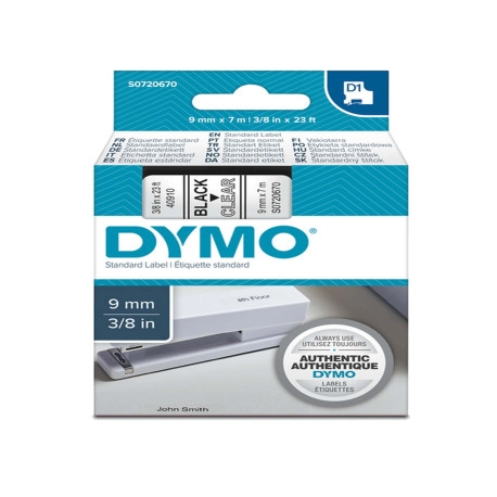 Nastro D1 standard 409100 - 9 mm x 7 mt - PL - nero/trasparente - Dymo
