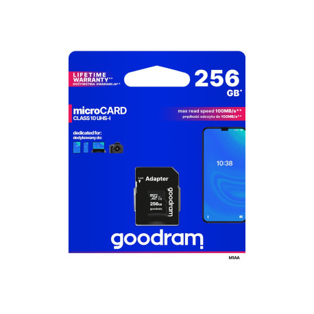 GOODRAM M1AA - Scheda di memoria flash (adattatore a SD in dotazione) - 256 GB - UHS-I U1 / Class10 - UHS-I microSDXC