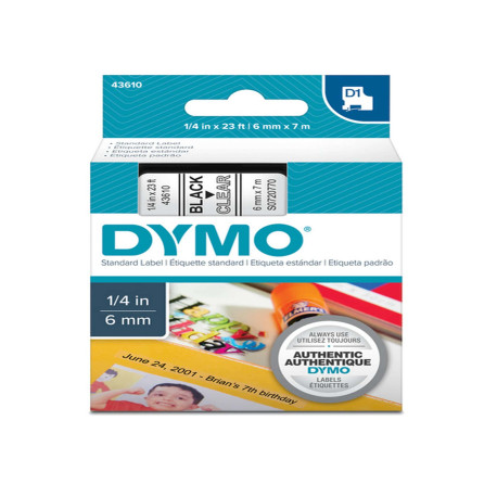 Nastro D1 standard 436100 - 6 mm x 7 mt - PL - nero/trasparente - Dymo