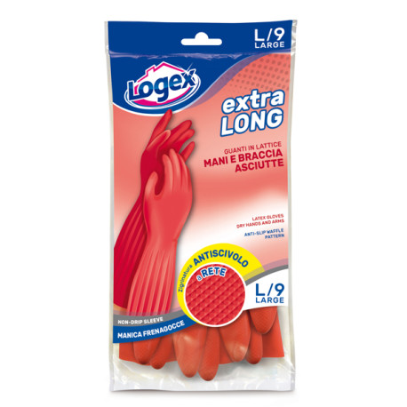 Guanti in lattice Extralong - taglia L - rosso - Logex Professional